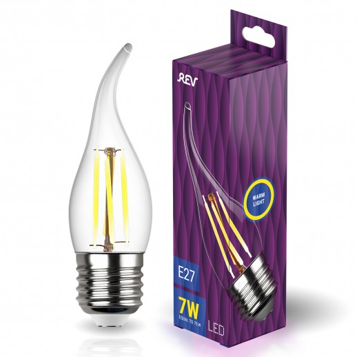 Лампа сд FILAMENT свеча на ветру FC37 E27 7W, 2700K, DECO Premium, теплый свет, REV