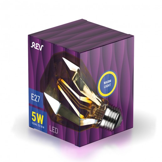 Лампа сд VINTAGE GOLD Filament колба "Бриллиант" E27 5W, 2200K, DECO Premium GOLD, теплый свет